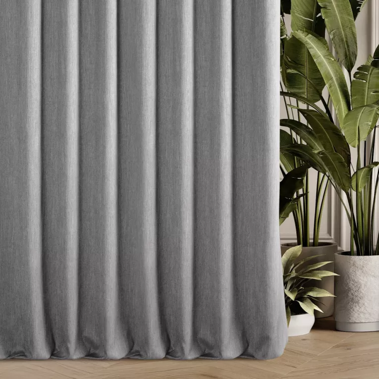 Zasłona szyta na taśmie fala szara z tkaniny o naturalnym splocie z efektem melanżu
