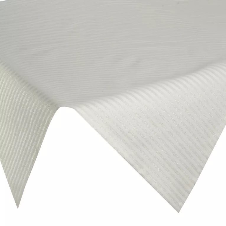 Obrus na stół naturalny 85x85 cm z żakardowej tkaniny FLASH świąteczny w prążki przetykane szampańską nicią