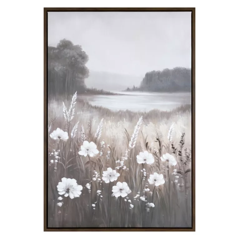 Obraz beżowo, biały nadruk na płótnie pejzaż 60x90 cm Eurofirany