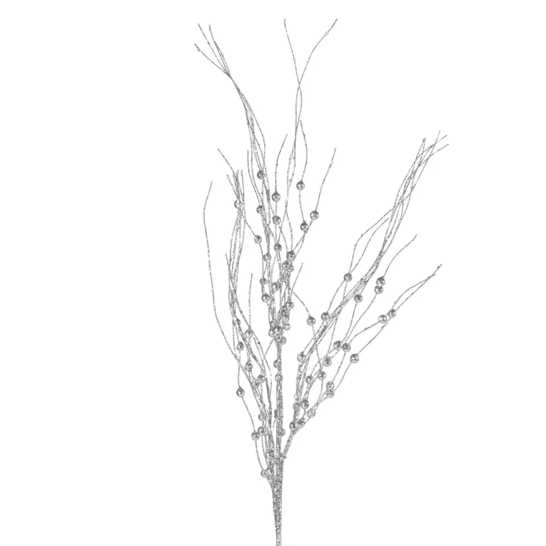 Srebrna gałązka dekoracyjna z kuleczkami na choinkę 85 cm Eurofirany