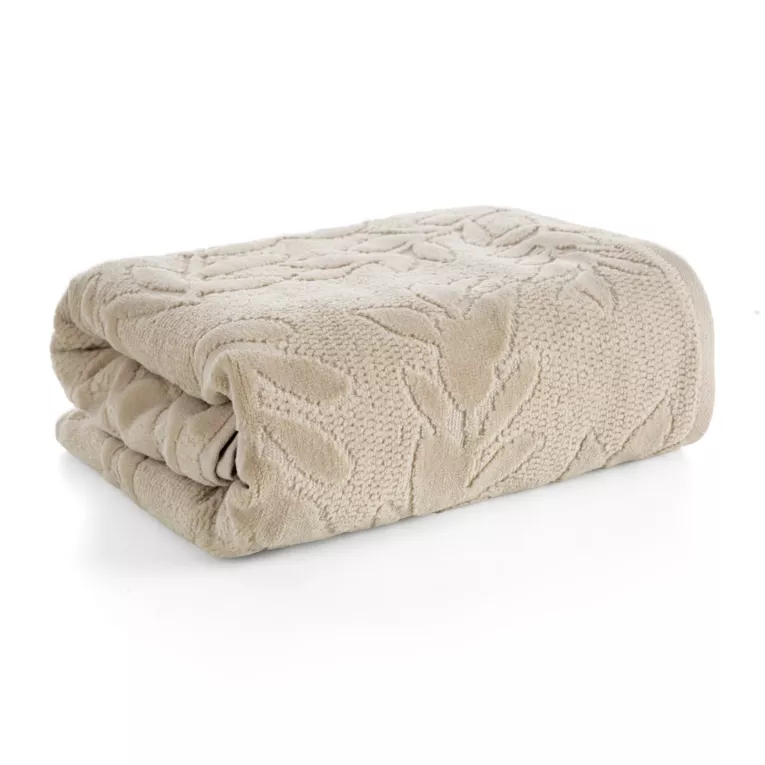 Ręcznik do rąk 30x50 cm bawełniany kolor beżowy z wytłaczanym wzorem roślinnym 475 g/m2 FLORIA Eurofirany