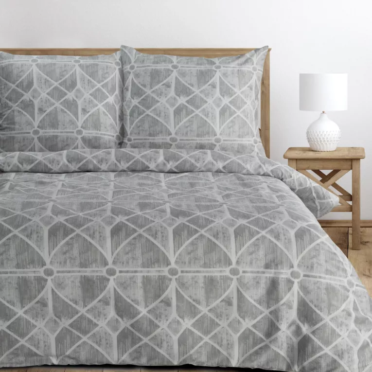 Pościel 220x200 cm z satyny bawełnianej kolor szary, biały z geometrycznym wzorem SPRING 55 Eurofirany