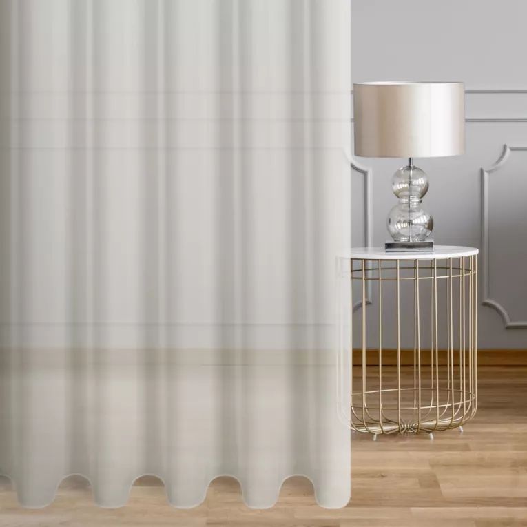 Firana szyta na tunelu naturalna z delikatnej w dotyku, gęsto tkanej, matowej krepy, wykończona obciążnikiem