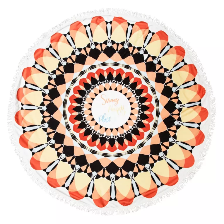 Ręcznik HAVANA 3 okrągły ręcznik plażowy ze wzorem geometrycznym zdobiony frędzlami Eurofirany