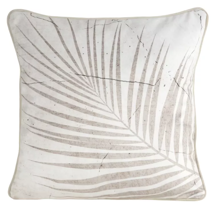 Poszewka na poduszkę dwustronna 45x45 cm welwetowa z motywem roślinnym z wypustką na brzegach kremowo, beżowa SALMA EUROFIRANY PREMIUM