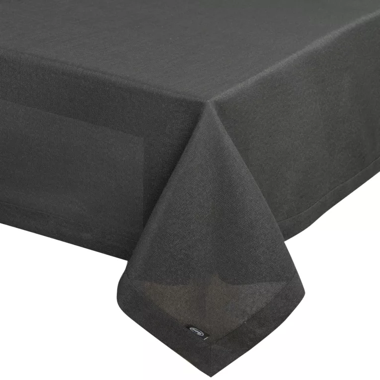 Obrus czarny 140x220 cm z tkaniny przypominającej płótno STELLA 2 z podwójną listwą na brzegach