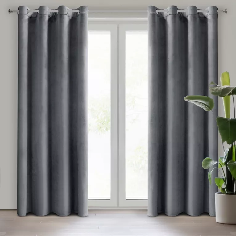 Zasłona grafitowa z matowego welwetu 140x250 cm przelotka MELANIE Eurofirany