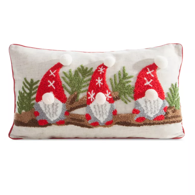 Poszewka na poduszkę świąteczna 30x50 cm o strukturze lnu czerwono, zielona zdobiona uroczymi skrzatami Eurofirany