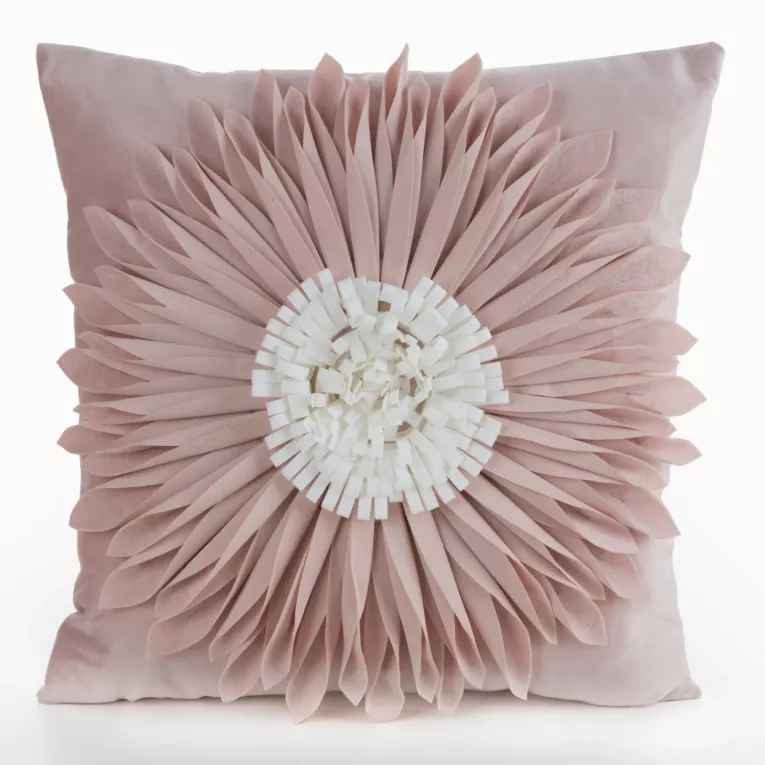Poszewka na poduszkę 30 x 50 cm z welwetu kolor pudrowo, kremowy zdobiona kwiatem 3D FLORES 3 Eurofirany