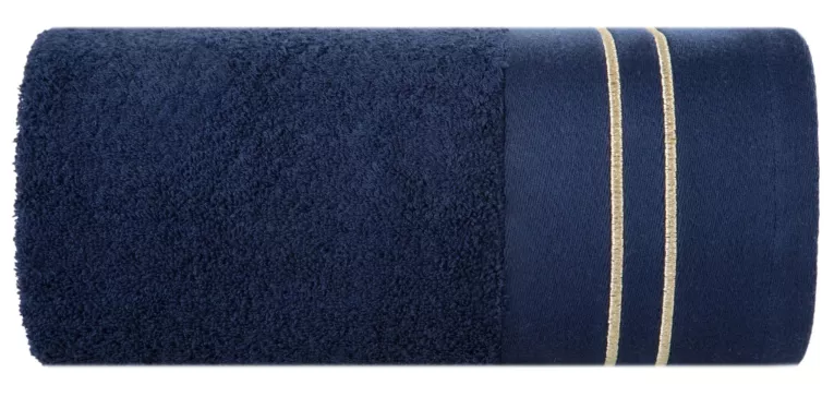 Ręcznik kąpielowy 50x90 cm bawełniany kolor granatowy z haftowanymi paseczkami 500 g/m2 OLIVIA Eurofirany