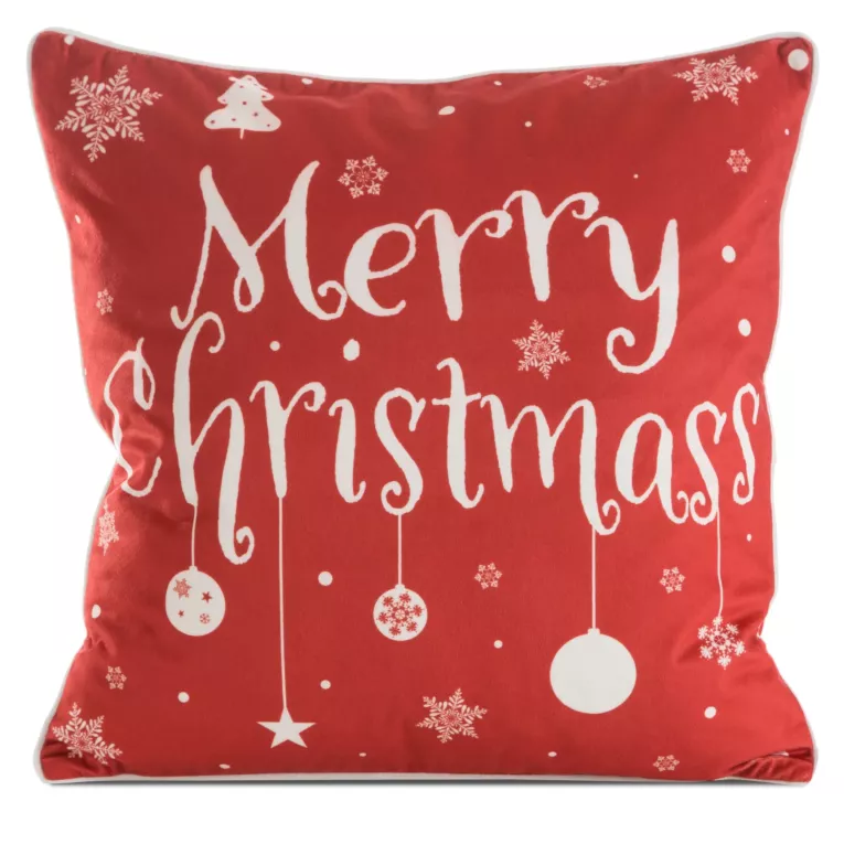 Poszewka na poduszkę 45x45 cm welwetowa zdobiona uroczym motywem świątecznym czerwono, biała Eurofirany