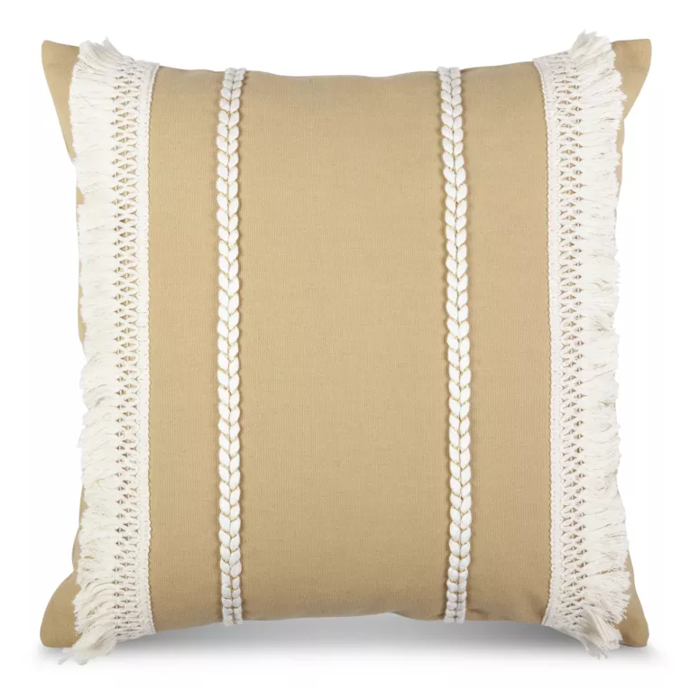 Poszewka na poduszkę 45x45 cm z bawełny z aplikacją z frędzlami beżowa BOHO Eurofirany