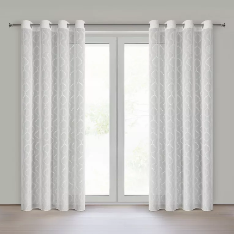 Firana biała z etaminy zdobiona ażurowym haftem 140x250 cm przelotki - RAYA Eurofirany