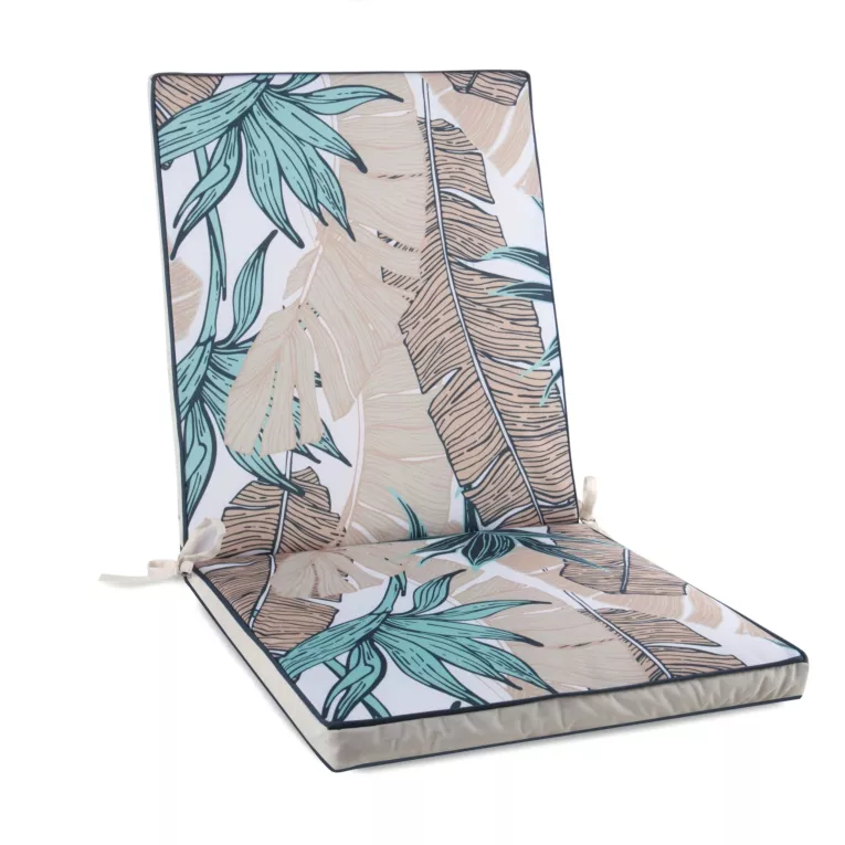 Poduszka na krzesło 42 x 92 x 4 cm wodoodporna turkusowo, beżowa zdobione motywem liści bananowca GARDEN Eurofirany