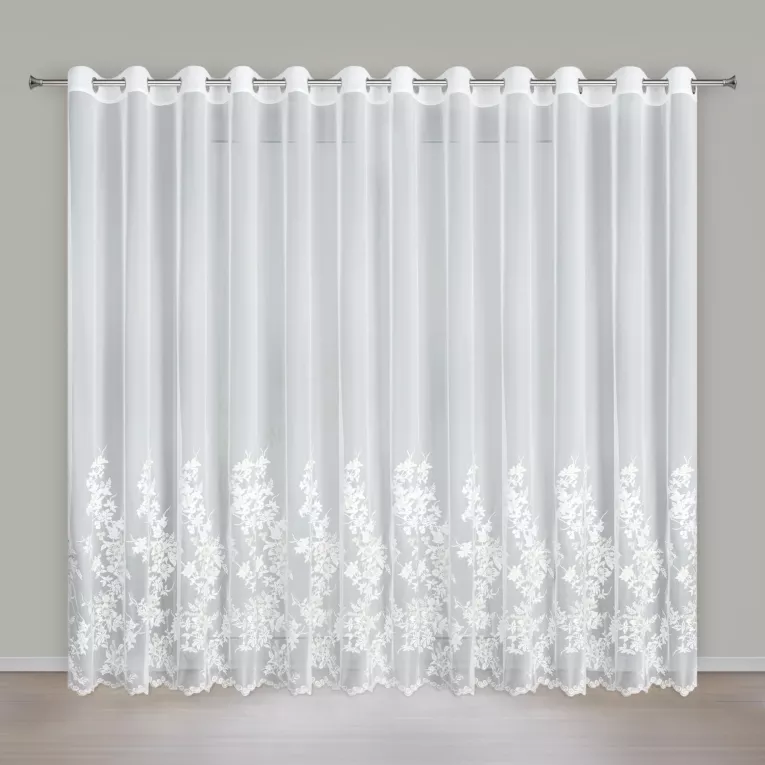 Firana kremowo z siateczki zdobiona haftem z dodatkiem szampańskiej nici 300x250 cm przelotka - ALIRA Eurofirany