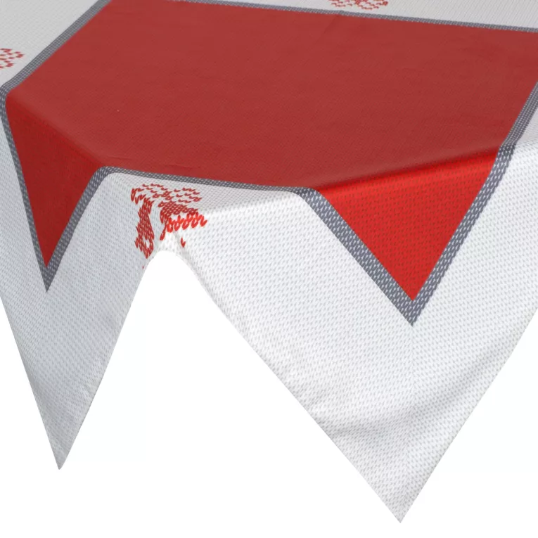 Obrus na stół 85x85 cm czerwono, biały welwetowy NOEL z motywem skandynawskim