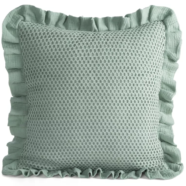 Poszewka na poduszkę 45x45 cm muślinowa z siateczką oraz ozdobną falbanką na brzegach szałwiowa MUŚLIN 2 Eurofirany