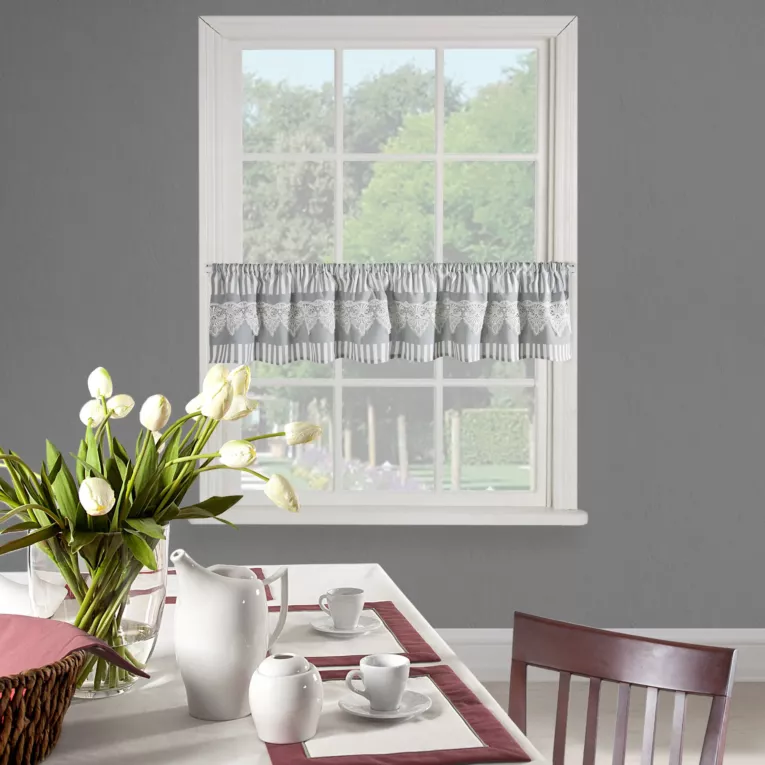 Firana do kuchni  zazdrostka 30x150 cm szara z piękną koronką