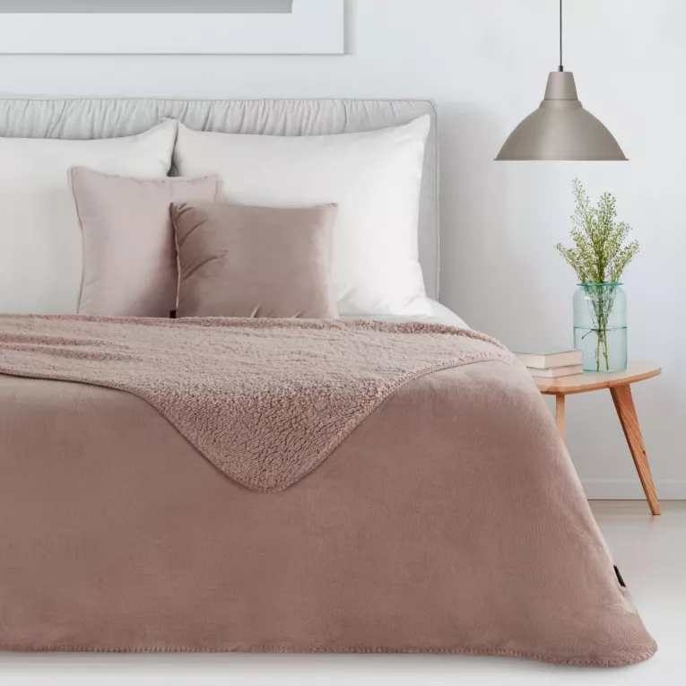 Koc 200x220 jasnobrązowy z miękkiego polaru ze strukturą baranka TEDY EUROFIRANY PREMIUM