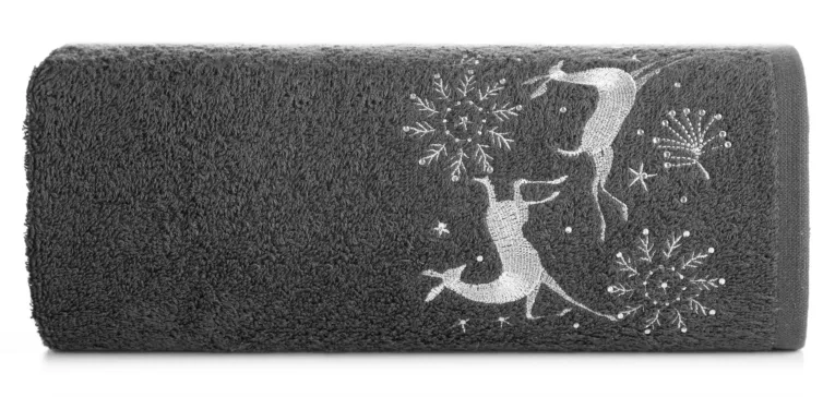 Ręcznik kąpielowy świąteczny 70x140 cm bawełniany kolor stalowy 450 g/m2 SANTA Eurofirany