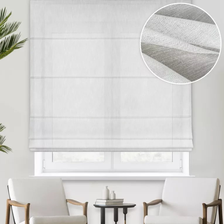 Roleta rzymska naturalna z delikatnej gładkiej etaminy, wykończonej obciążnikiem