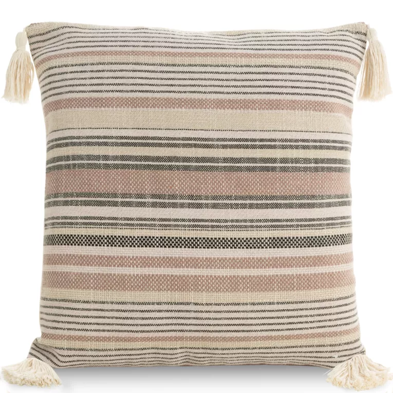 Poszewka na poduszkę 45x45 cm bawełniana w paski zdobiona na rogach chwostami BOHO Eurofirany