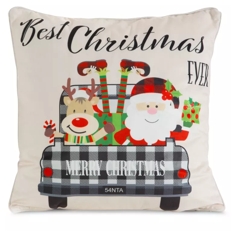 Poszewka na poduszkę 45x45 cm welwetowa zdobiona uroczym motywem świątecznym czerwono, czarna Eurofirany