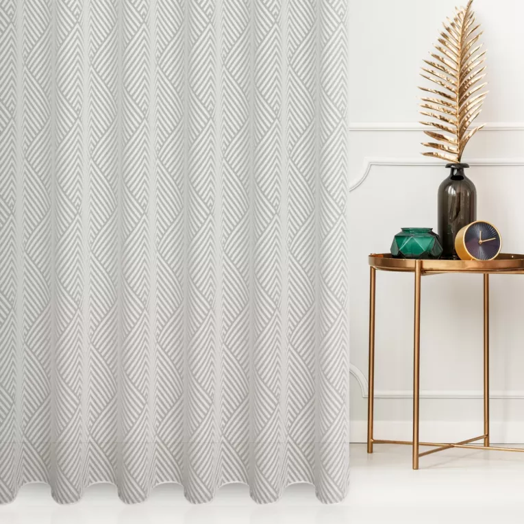 Firana szyta na flexach kremowa burnout z miękkiej tkaniny wiskozowej w geometryczny wzór