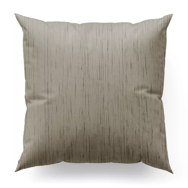 Poszewka szyta ciemnobeżowa z tkaniny welwetowej w pionowe prążki, wykończona obciążnikiem