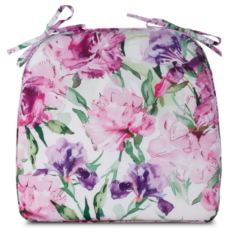 Poduszka na krzesło 40 x 38 x 4 cm wodoodporna różowo, fioletowa zdobione roślinnym wzorem GARDEN Eurofirany