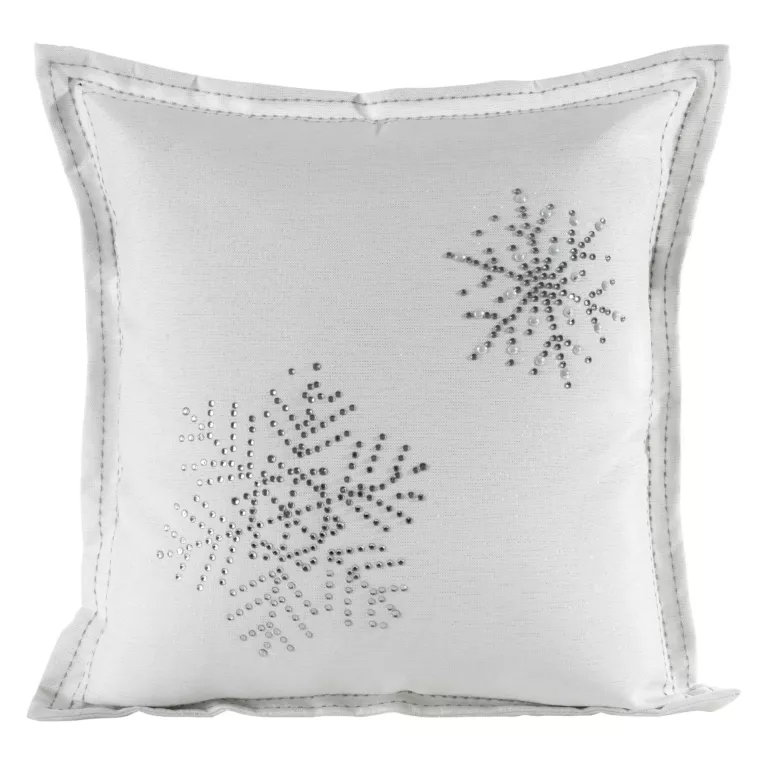 Poszewka na poduszkę 45x45 cm zdobiona błyszczącym wzorem i wypustką na brzegach biało, srebrna Eurofirany