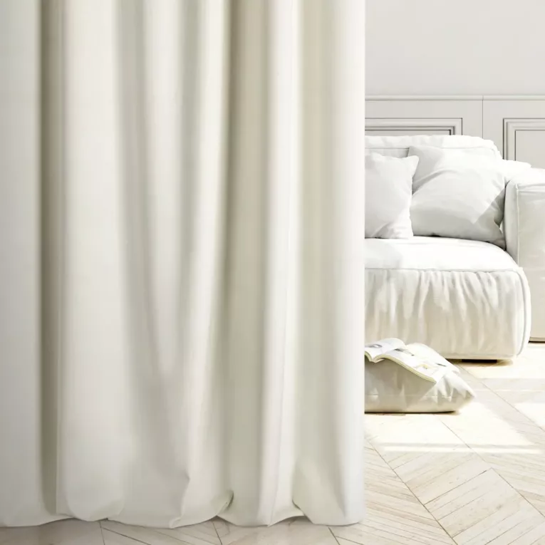 Zasłona szyta na taśmie fala ENYA jasnokremowa z miękkiej półmatowej tkaniny welwetowej