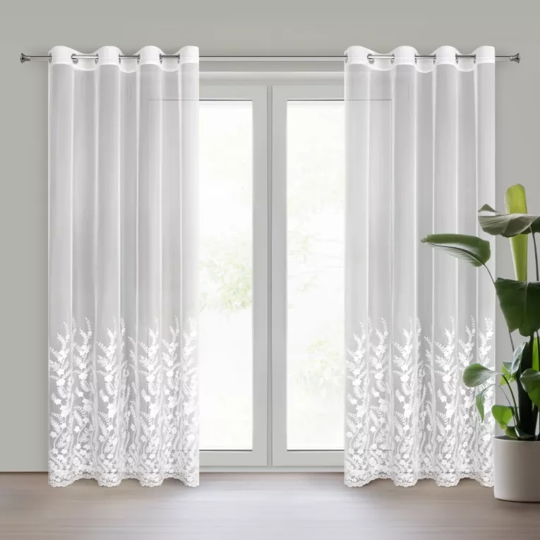 Firana biała z siateczki zdobiona haftem 140x250 cm przelotka - TALINA Eurofirany