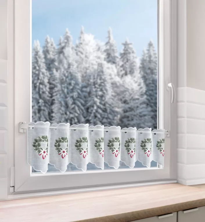 Tkanina firanowa zazdrostka z haftem świątecznym Eurofirany