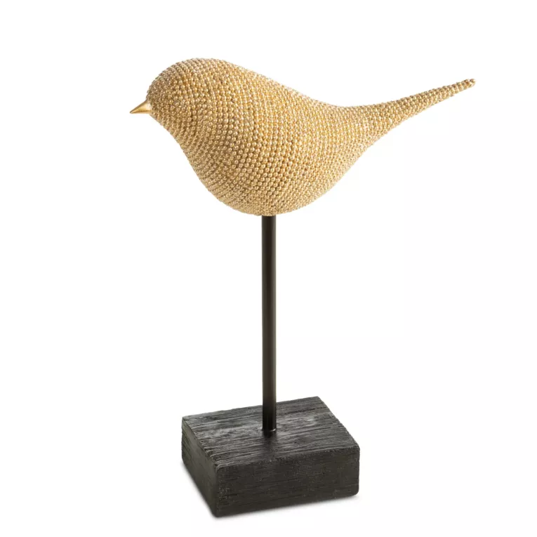 Figurka złota w kształcie ptaszka o drobnym strukturalnym wzorze 17x6x20 cm ELDO 2 Eurofirany