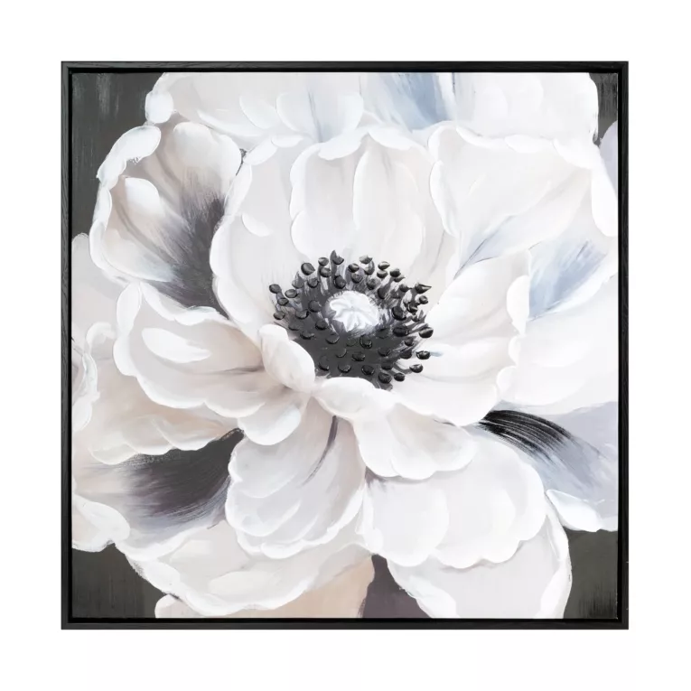 Obraz kremowo, czarny ręcznie malowany na płótnie kwiat 60x60 cm Eurofirany