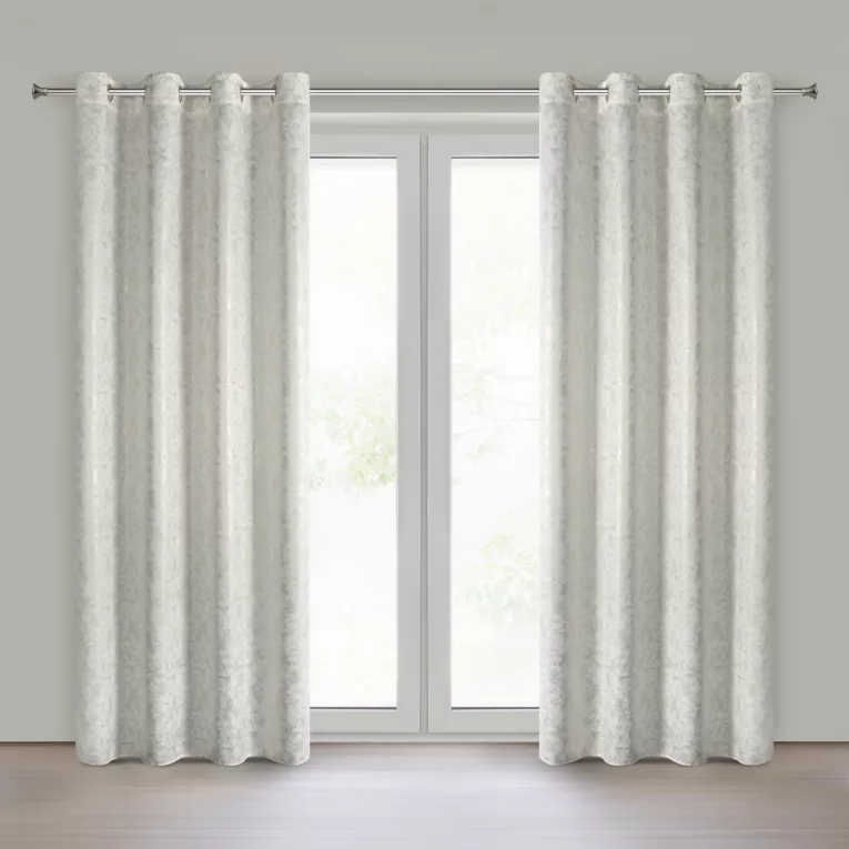 Zasłona kremowo, szampańska zdobiona nadrukiem nakrapianym 140x250 cm przelotka - RONYA - Eurofirany