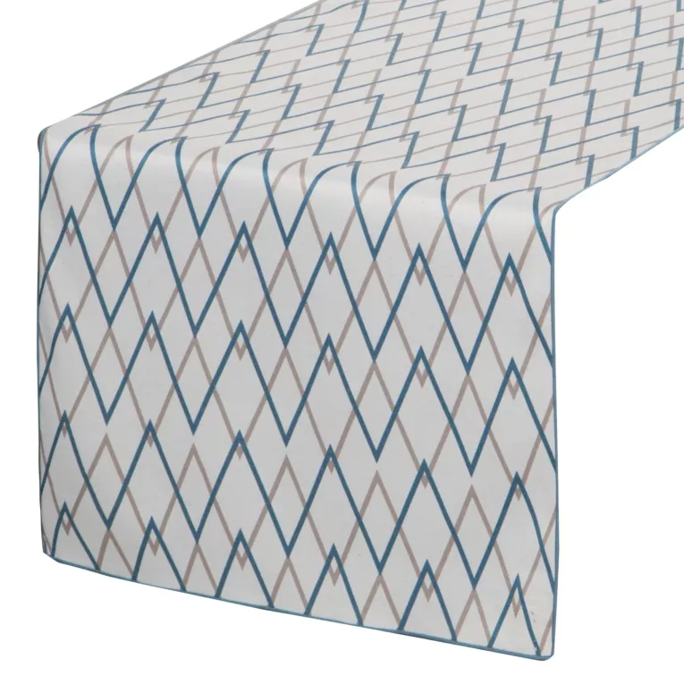 Bieżnik na stół naturalno, ciemnoturkusowy 40x140 cm INES z nadrukowanym motywem geometrycznym