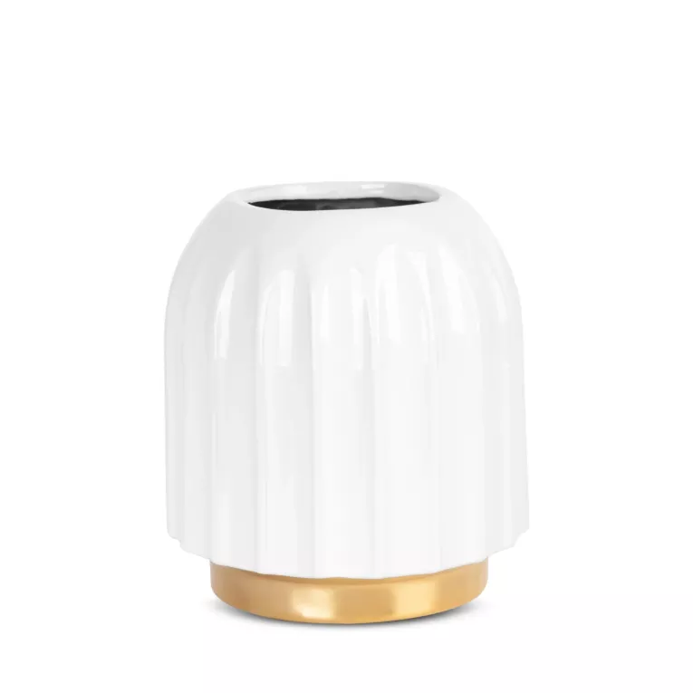 Wazon ceramiczny MONA biało-złoty z geometrycznym motywem Eurofirany