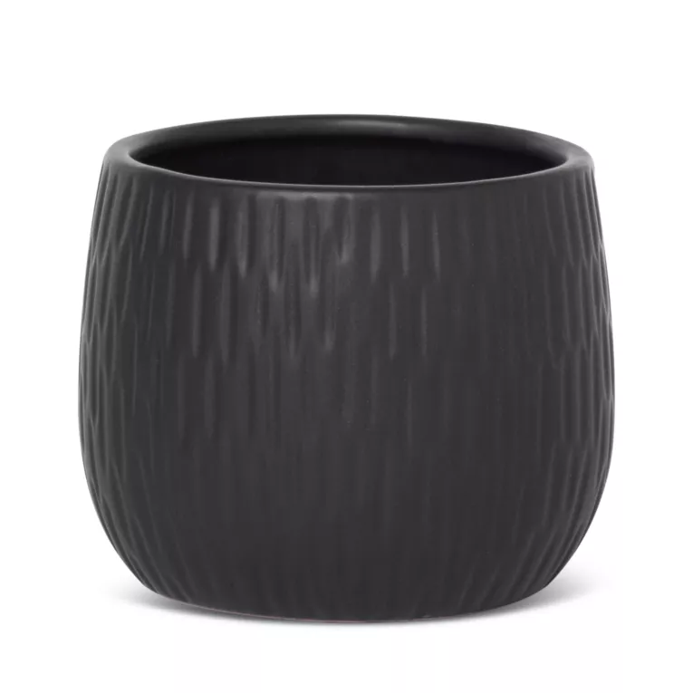 Doniczka dekoracyjna MONI z drobnym, wytłaczanym wzorem czarna