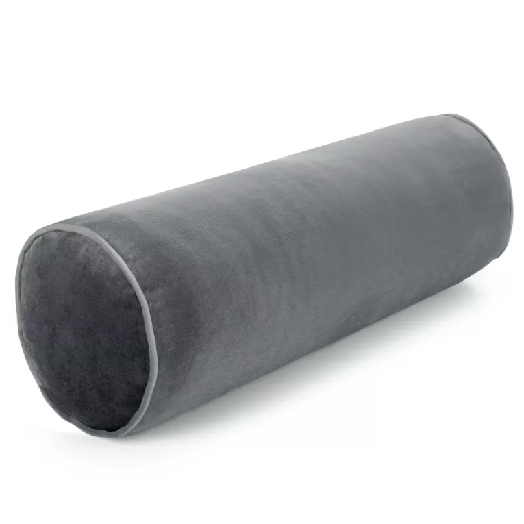 Poduszka dekoracyjna wałek 45 x 15 cm welwetowa grafitowa zdobiony kontrastującą lamówką GAJA Eurofirany
