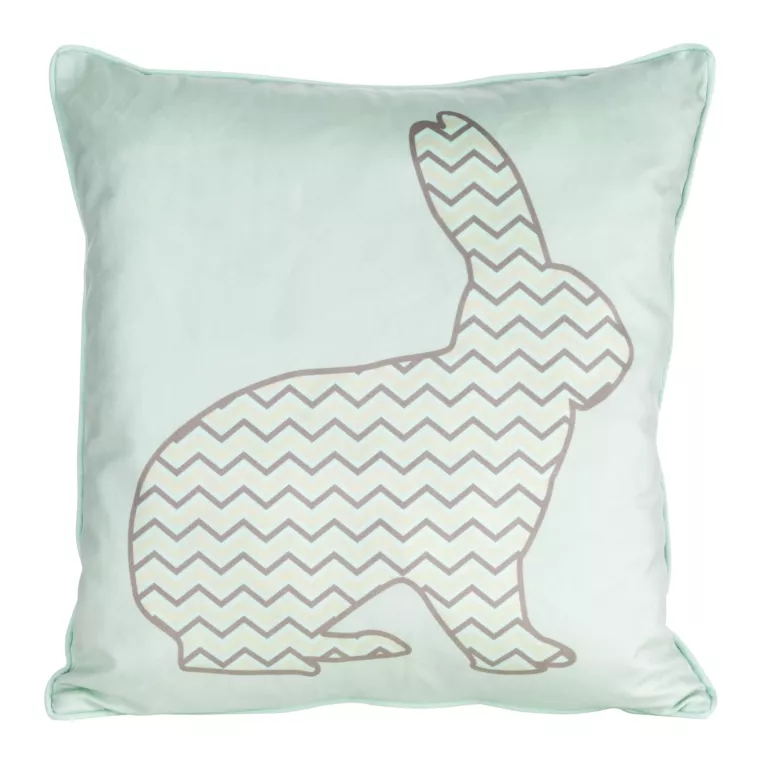 Poszewka na poduszkę 45x45 cm z weluru zdobiona nadrukiem zajączka miętowo, beżowa WIOSNA 1 Eurofirany