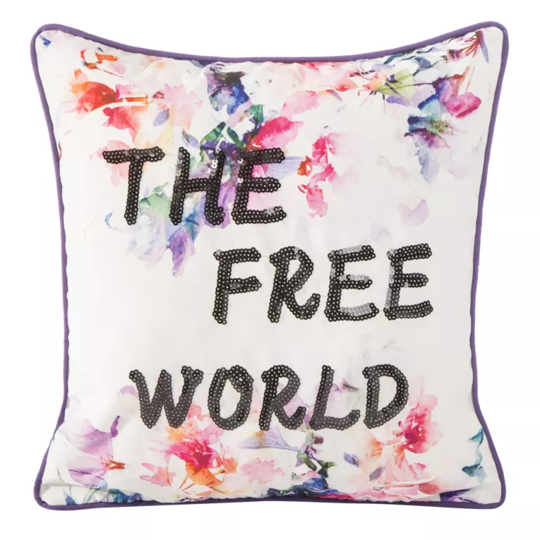 Poszewka dekoracyjna RENEE z napisem The Free World Eurofirany