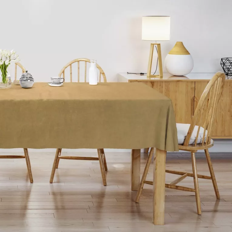 Obrus szyty ENYA jasnobrązowy z miękkiej półmatowej tkaniny welwetowej