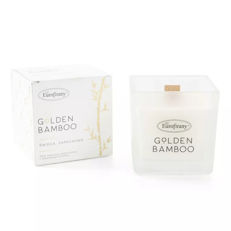 Świeca zapachowa sojowa BAMBOO z drewnianym knotem w szkle o zapachu owocowo - piżmowym 200g Eurofirany