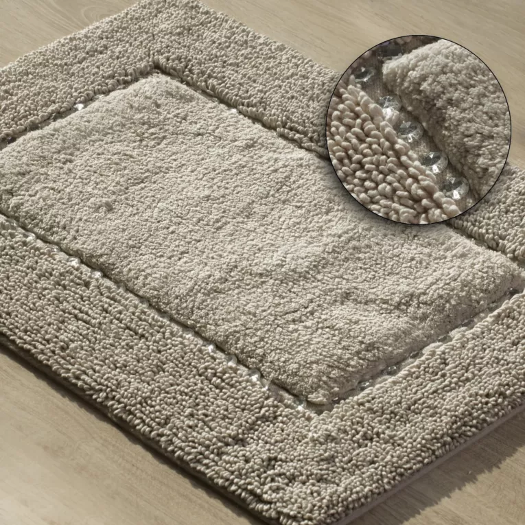 CHIC BEŻOWY DYWAN ŁAZIENKOWY Z KRYSZTAŁAMI W STYLU GLAMOUR Z KRYSZTAŁKAMI 50x70 cm EUROFIRANY