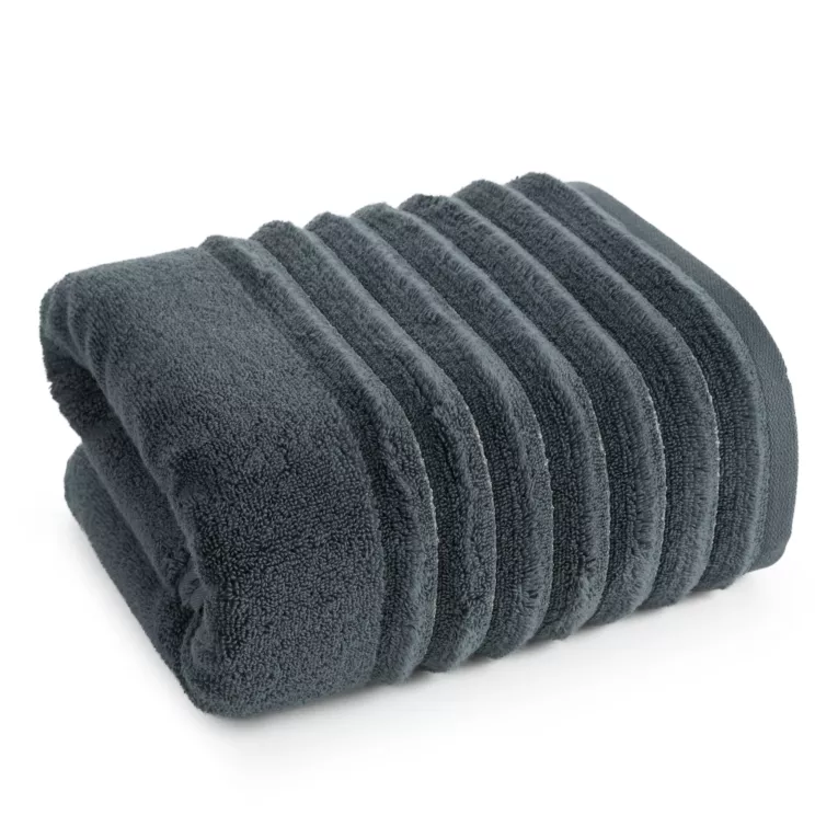 Ręcznik kąpielowy 70x140 cm kolor stalowy zdobiony pasami z błyszczącej nici 500 g/m2 LUNARI Eurofirany