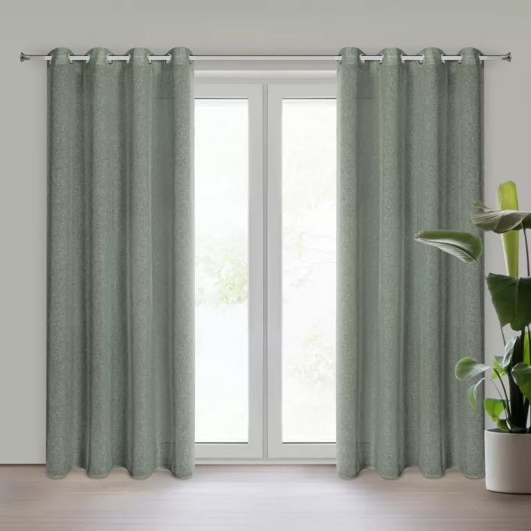 Zasłona zielona o strukturze deszczyku z etaminy 140x250 cm przelotka ANGELICA Eurofirany