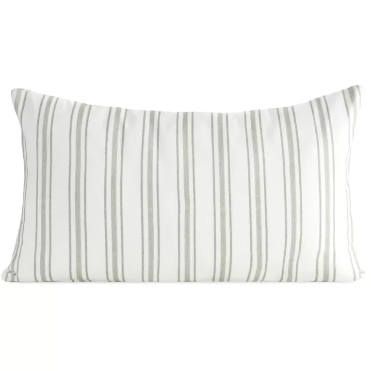 Poszewka na poduszkę 30x50 cm bawełniana z dodatkiem lnu zdobiona subtelnym nadrukiem pasów kremowo, popielata LEN Eurofirany