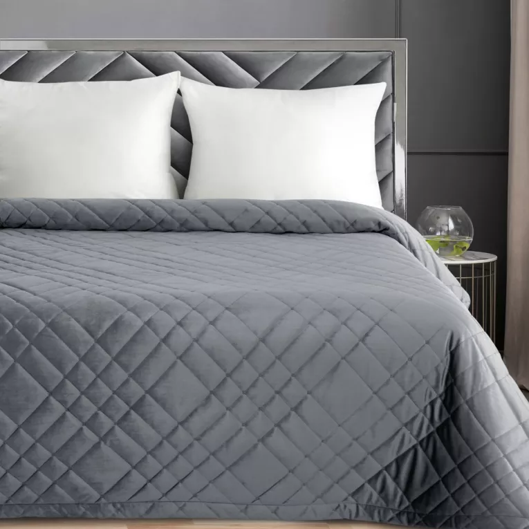 Narzuta welwetowa stalowa 200x220 cm pikowana metodą tradycyjną RIA 6 Eurofirany